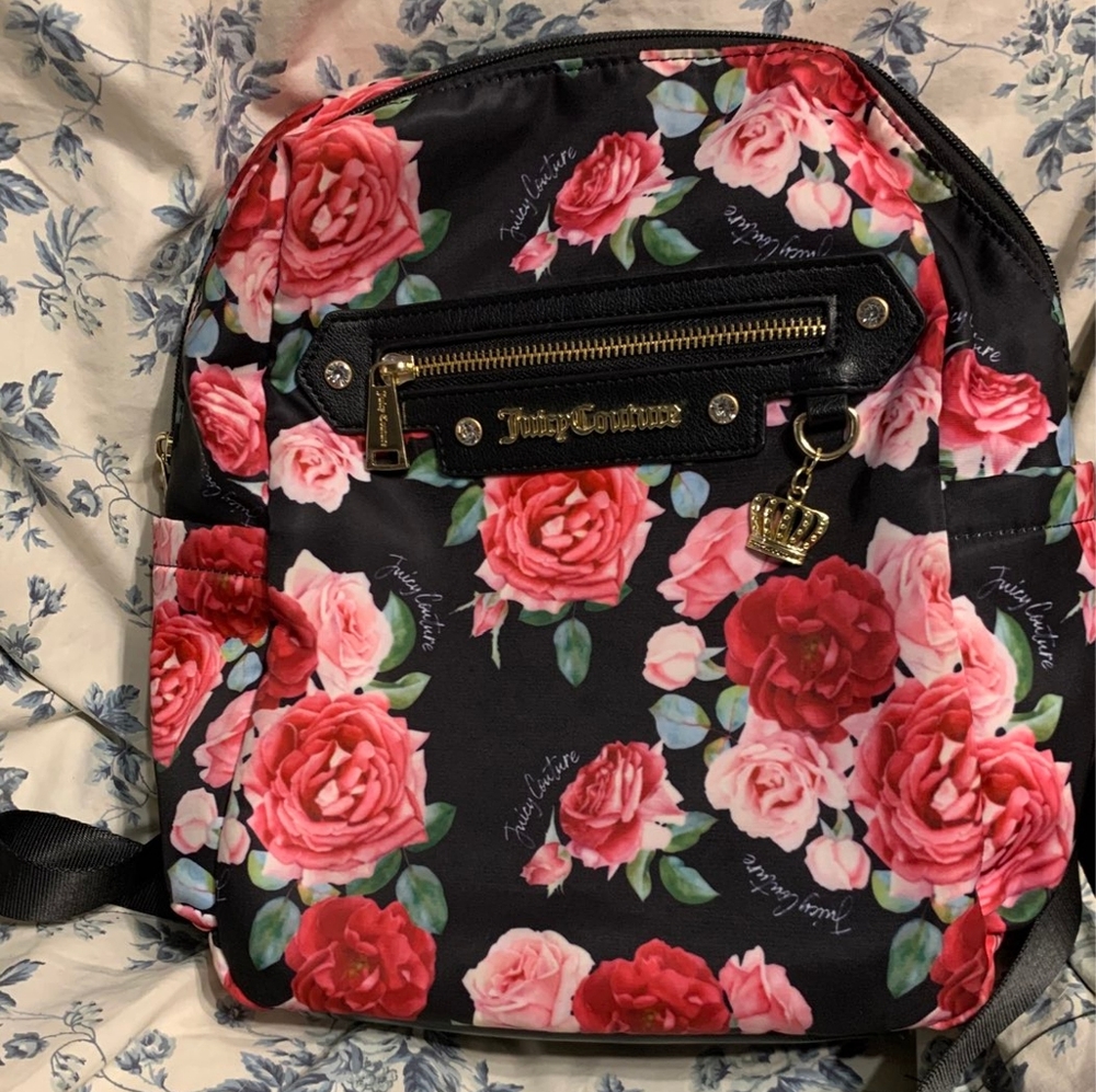 Juicy couture rose black back pack purse